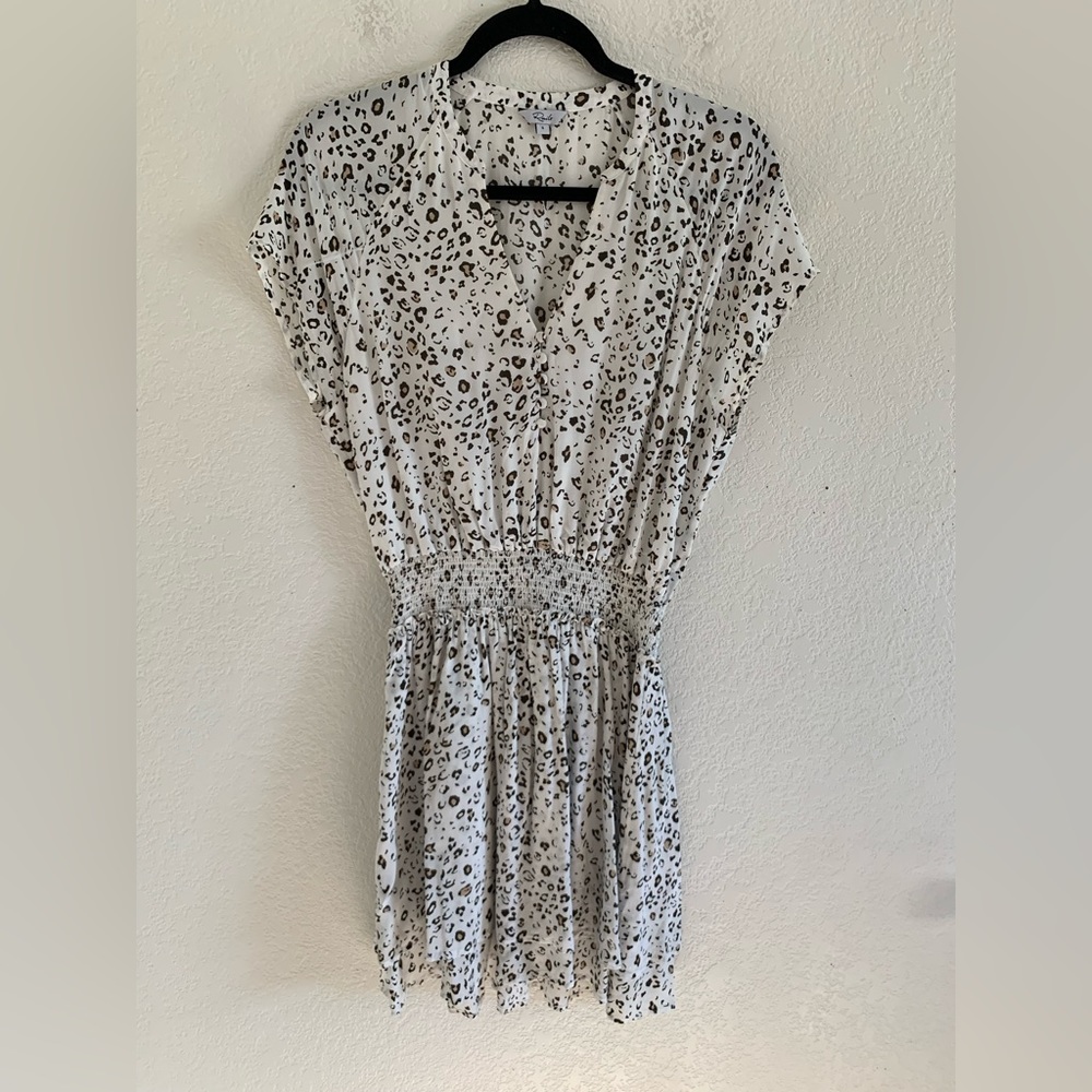 Rails Karla White Mocha Leopard Print Dress Women’s Size S Mini Cap Sleeve